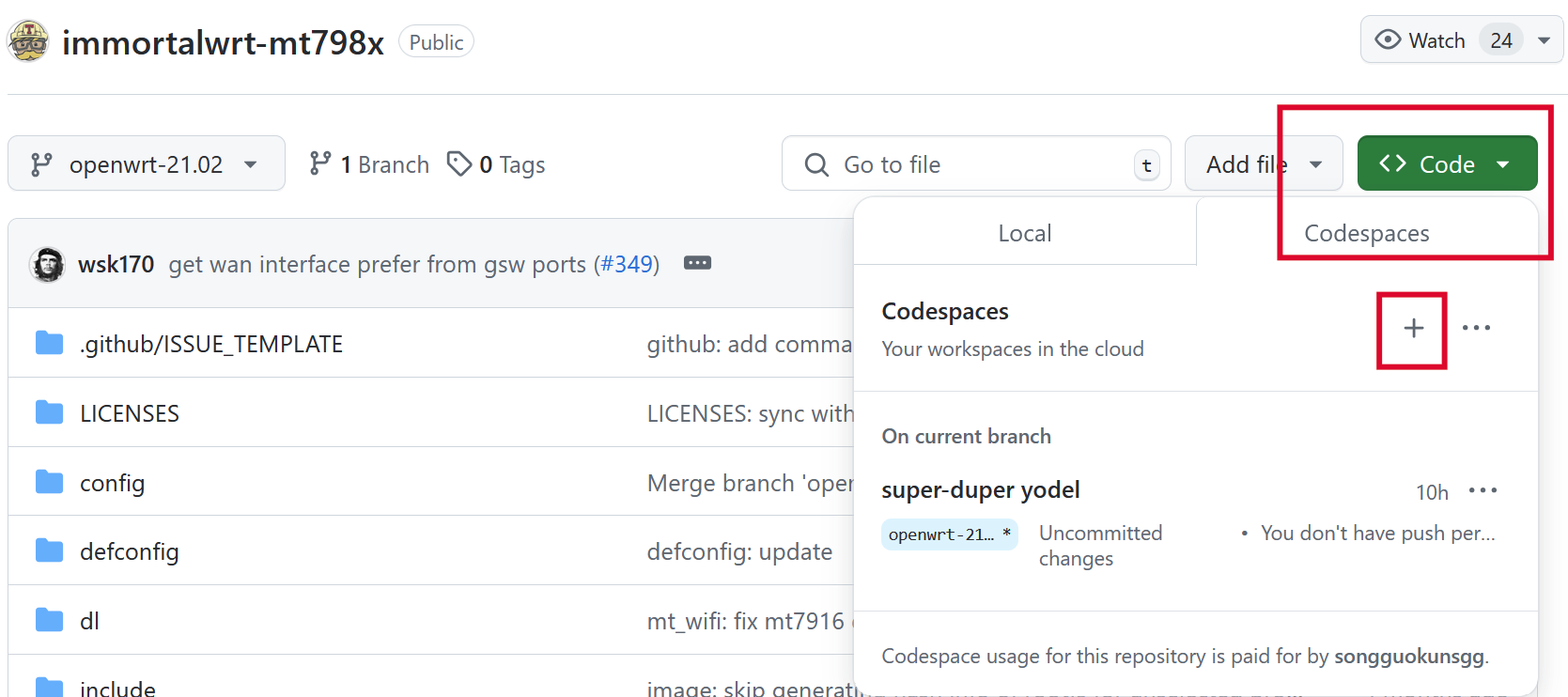 创建一个 codespace
